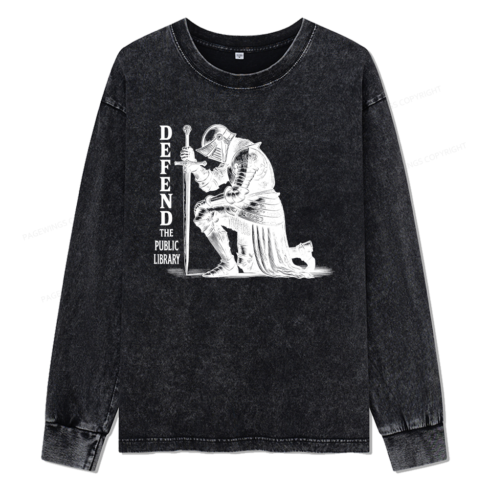 Pagewings Defend the Public Library Unisex Washed Long Sleeve T-shirt