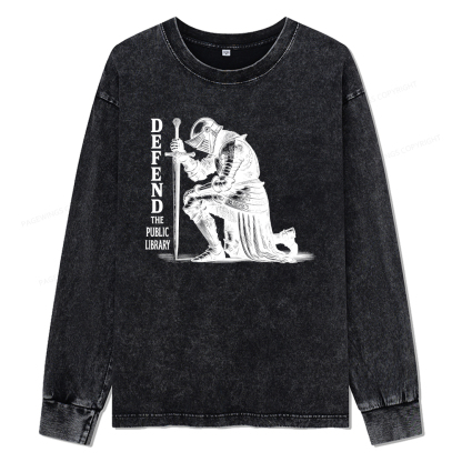 Pagewings Defend the Public Library Unisex Washed Long Sleeve T-shirt