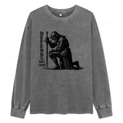 Pagewings Defend the Public Library Unisex Washed Long Sleeve T-shirt