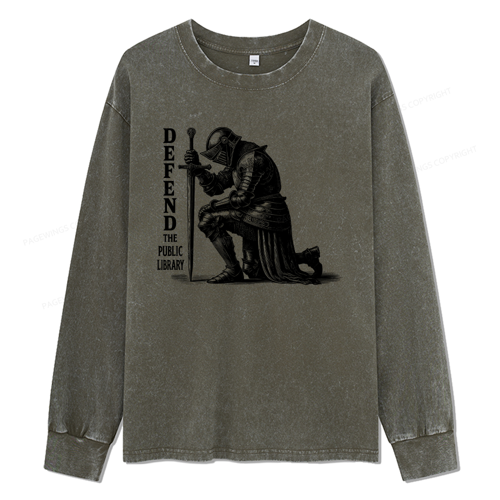 Pagewings Defend the Public Library Unisex Washed Long Sleeve T-shirt