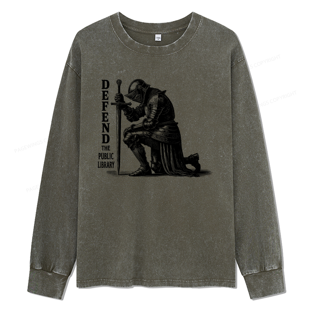 Pagewings Defend the Public Library Unisex Washed Long Sleeve T-shirt