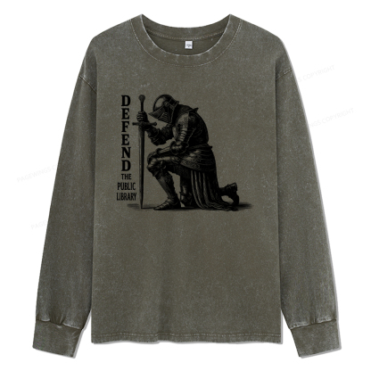 Pagewings Defend the Public Library Unisex Washed Long Sleeve T-shirt