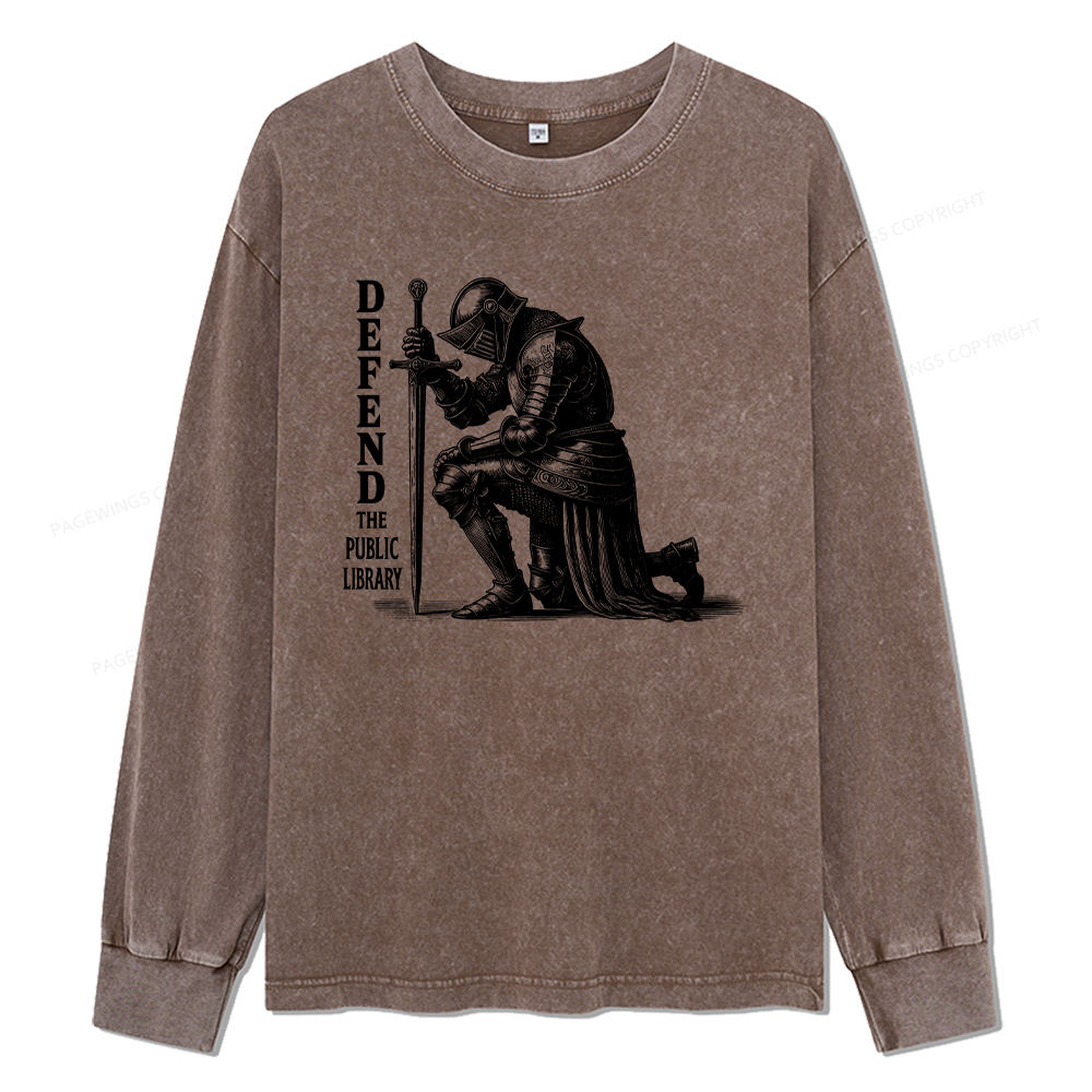 Pagewings Defend the Public Library Unisex Washed Long Sleeve T-shirt