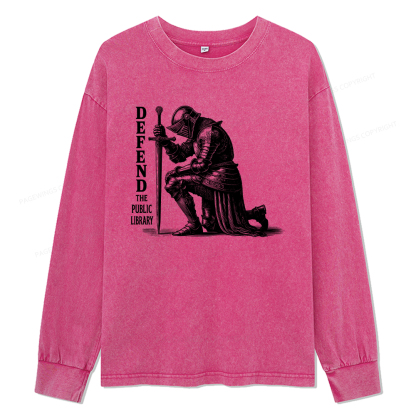 Pagewings Defend the Public Library Unisex Washed Long Sleeve T-shirt
