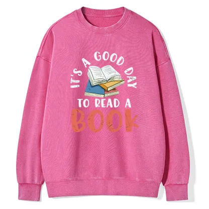 Pagewings It’s a Good Day to Read a Book Unisex Washed Sweatshirt