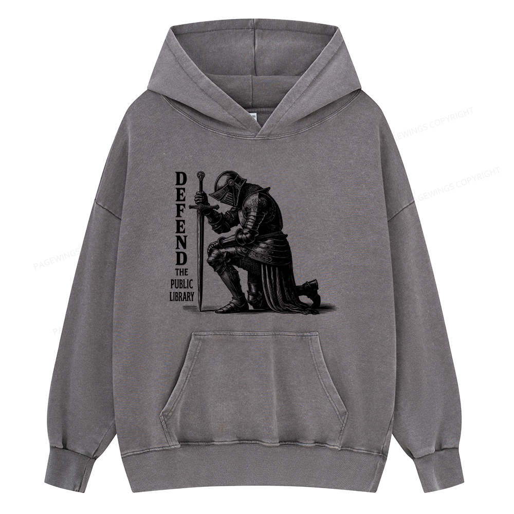 Pagewings Defend the Public Library  Unisex Washed Hoodie