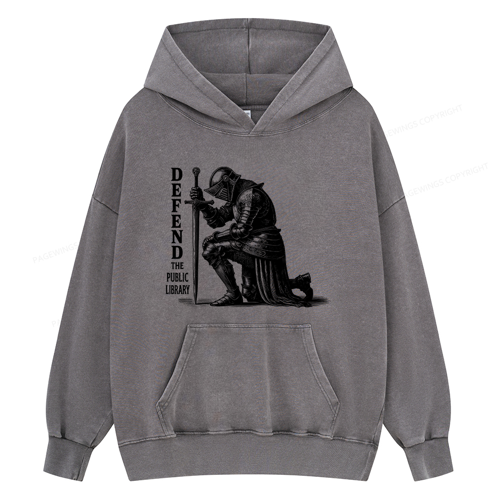 Pagewings Defend the Public Library  Unisex Washed Hoodie