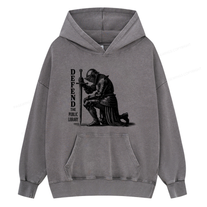 Pagewings Defend the Public Library  Unisex Washed Hoodie