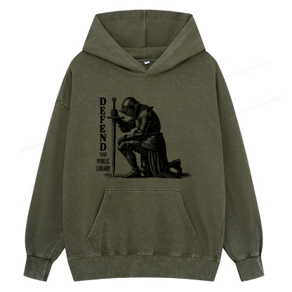 Pagewings Defend the Public Library  Unisex Washed Hoodie