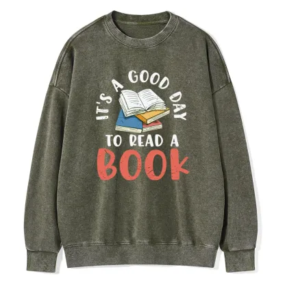 Pagewings It’s a Good Day to Read a Book Unisex Washed Sweatshirt