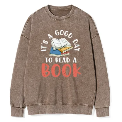 Pagewings It’s a Good Day to Read a Book Unisex Washed Sweatshirt