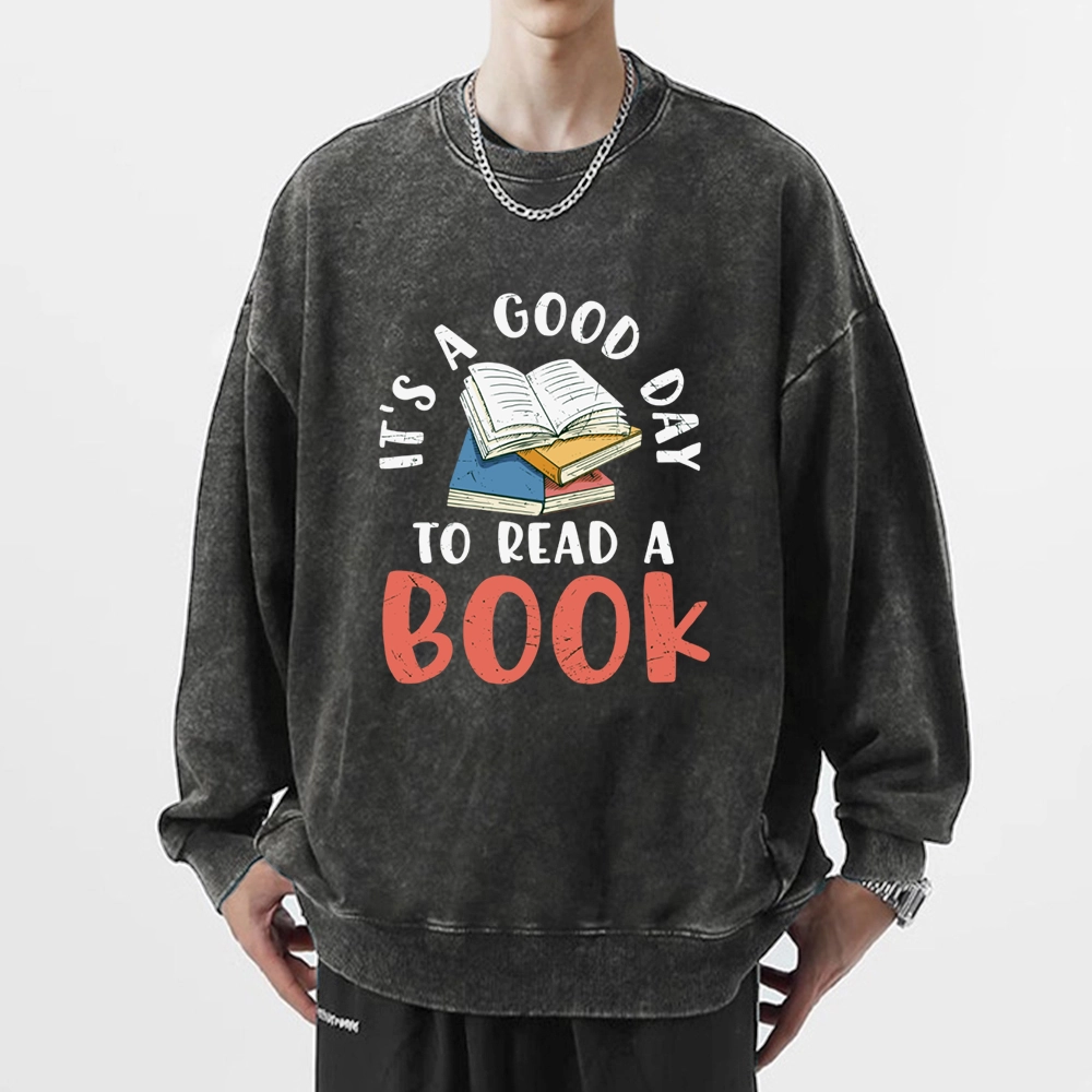 Pagewings It’s a Good Day to Read a Book Unisex Washed Sweatshirt