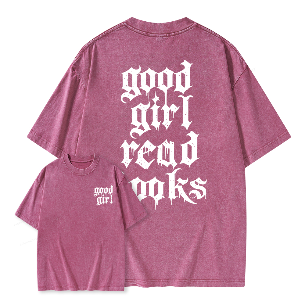 Pagewings Good Girl Read Books Unisex Washed T-shirt