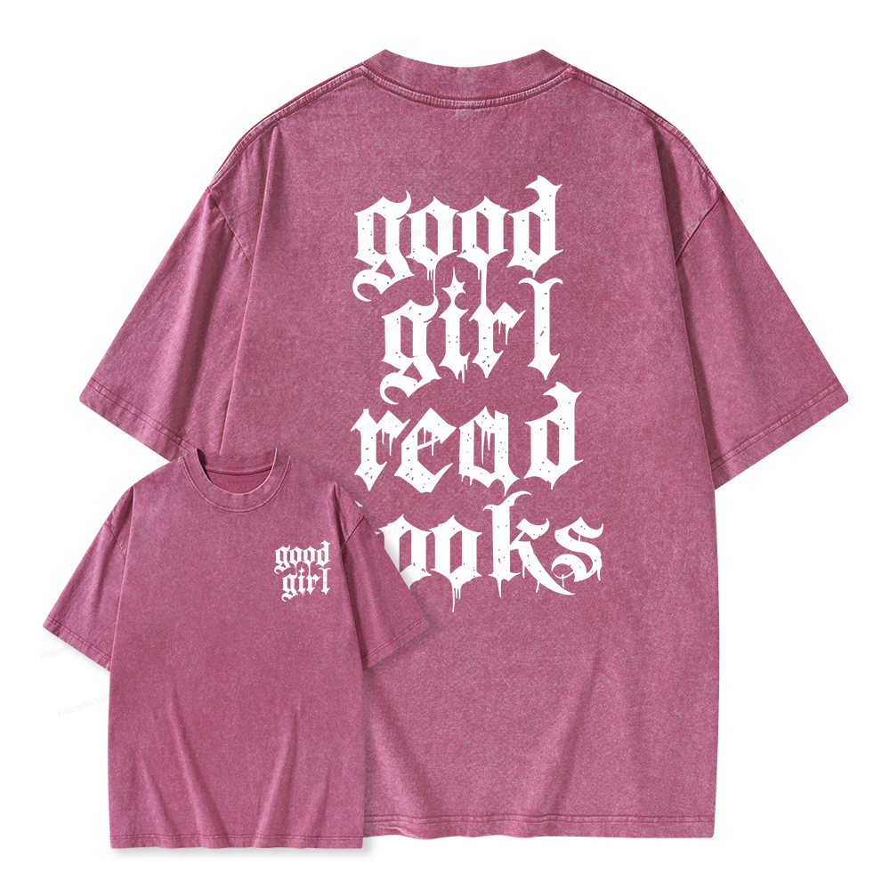 Pagewings Good Girl Read Books Unisex Washed T-shirt