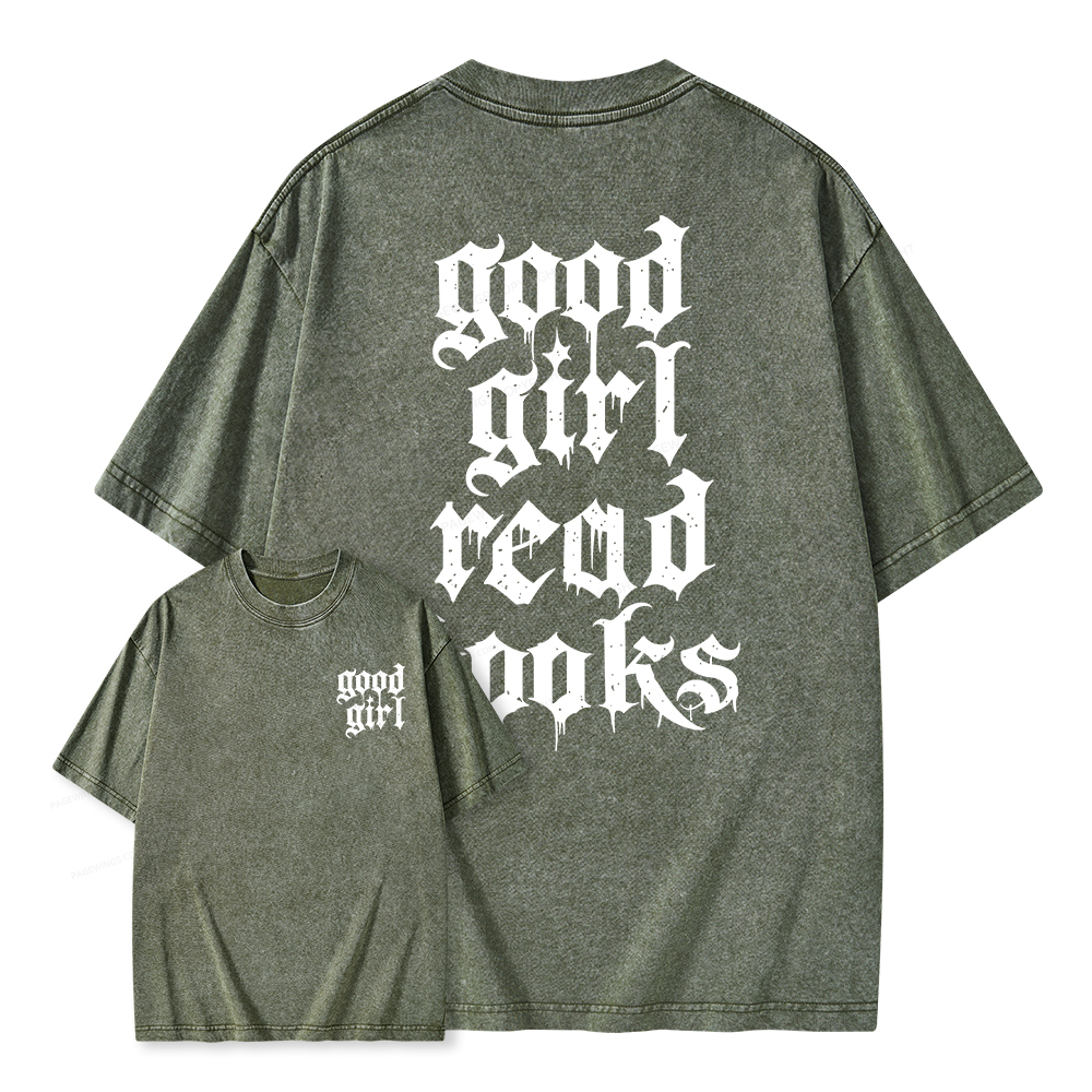 Pagewings Good Girl Read Books Unisex Washed T-shirt