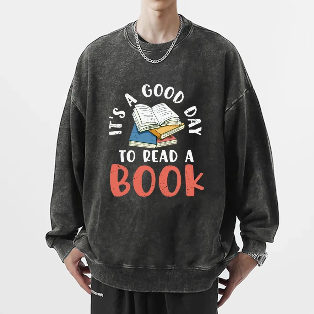 Pagewings It’s a Good Day to Read a Book Unisex Washed Sweatshirt