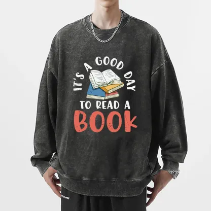 Pagewings It’s a Good Day to Read a Book Unisex Washed Sweatshirt