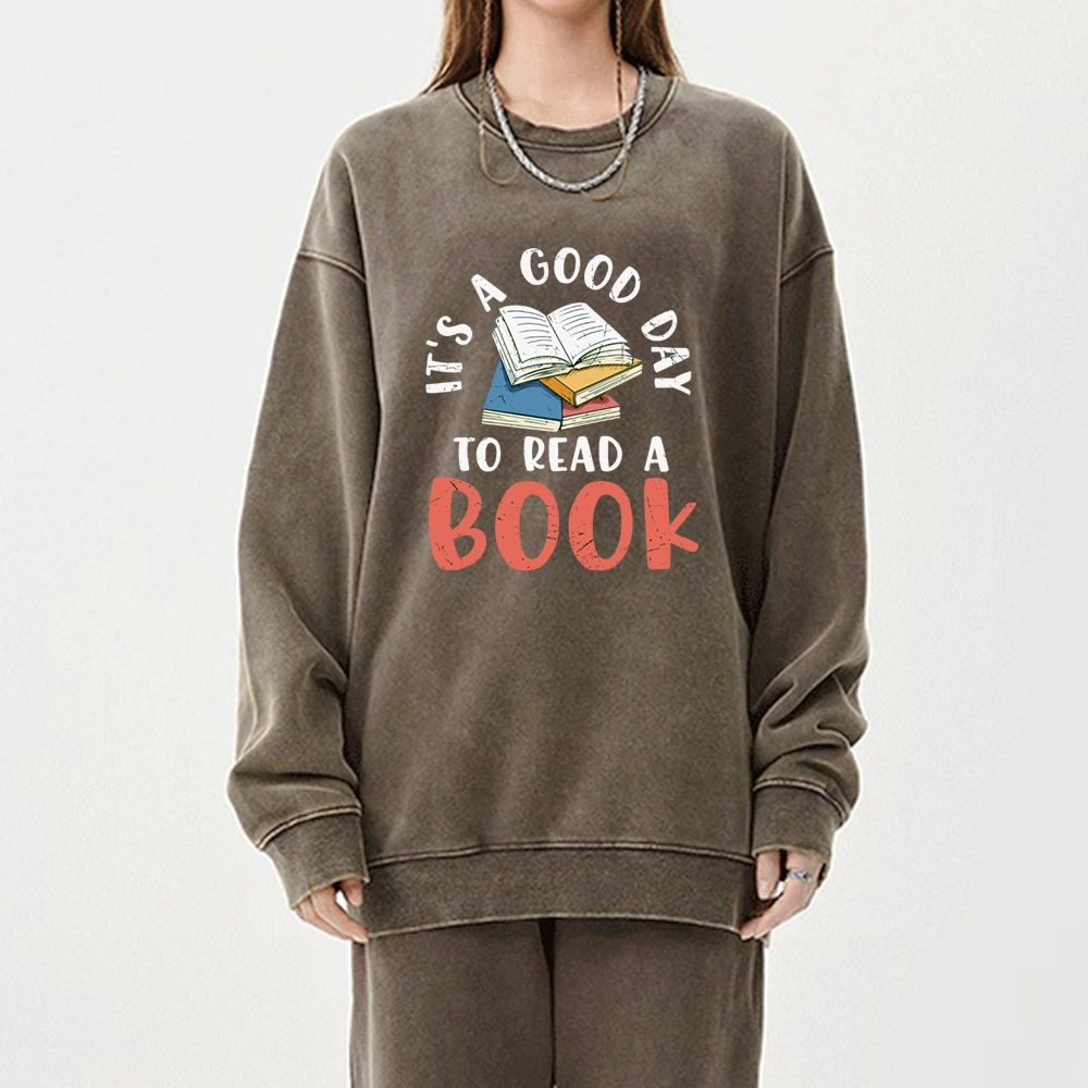 Pagewings It’s a Good Day to Read a Book Unisex Washed Sweatshirt