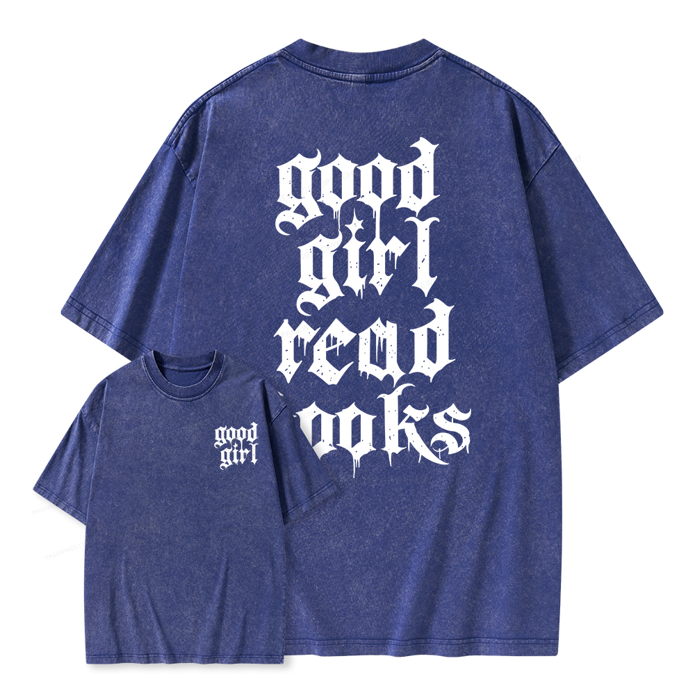 Pagewings Good Girl Read Books Unisex Washed T-shirt