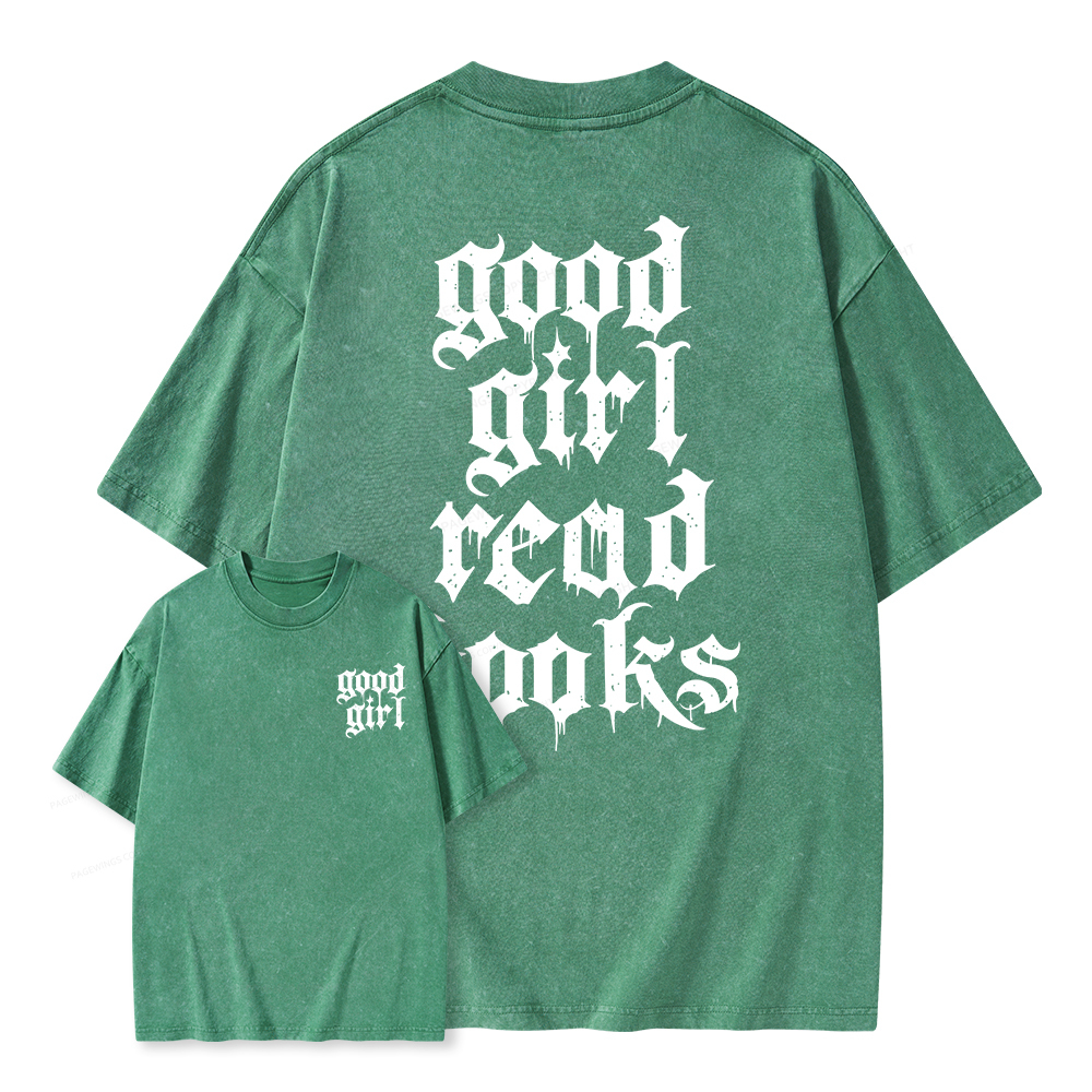 Pagewings Good Girl Read Books Unisex Washed T-shirt