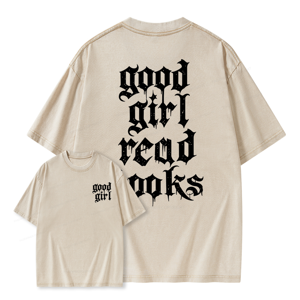 Pagewings Good Girl Read Books Unisex Washed T-shirt
