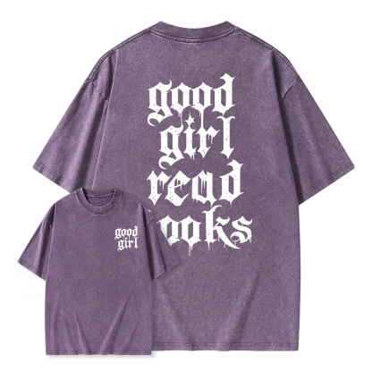 Pagewings Good Girl Read Books Unisex Washed T-shirt