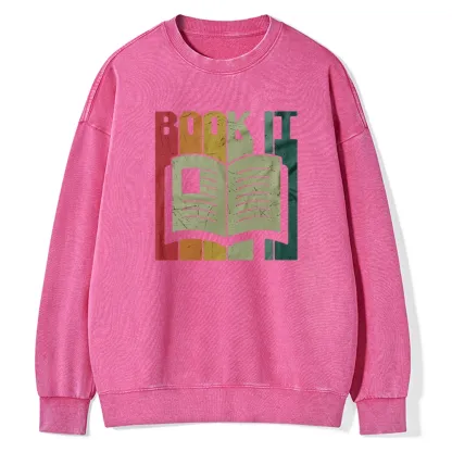 Pagewings Book It Retro 80s Unisex Washed Sweatshirt