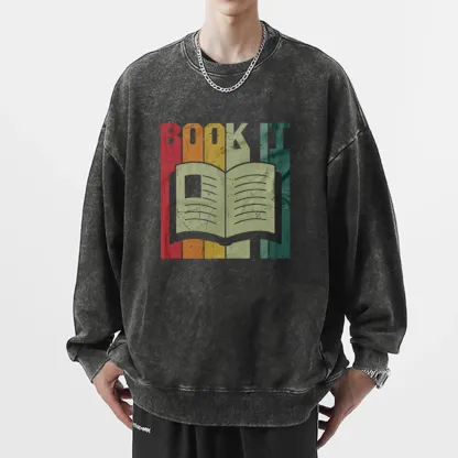 Pagewings Book It Retro 80s Unisex Washed Sweatshirt