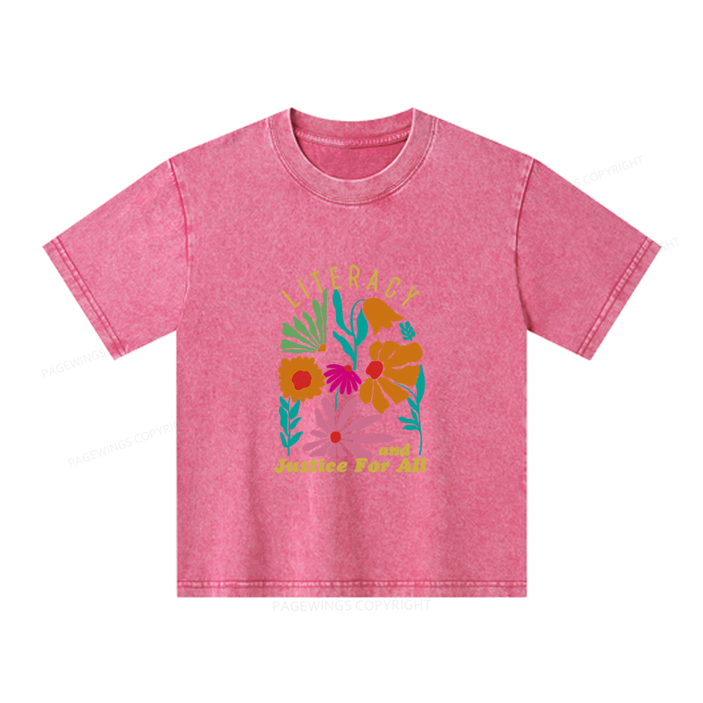 Pagewings Literacy And Justice Unisex Kids Washed T-shirt