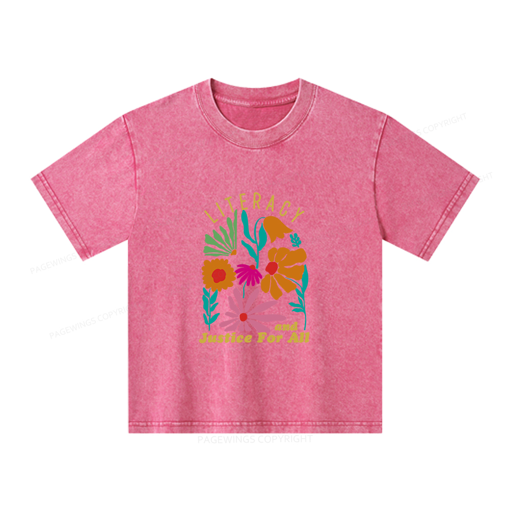 Pagewings Literacy And Justice Unisex Kids Washed T-shirt