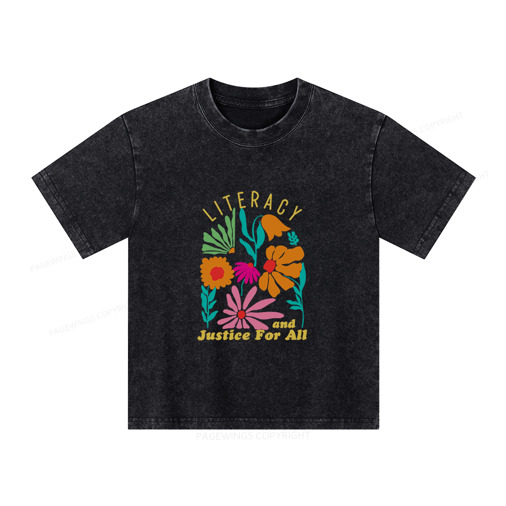 Pagewings Literacy And Justice Unisex Kids Washed T-shirt
