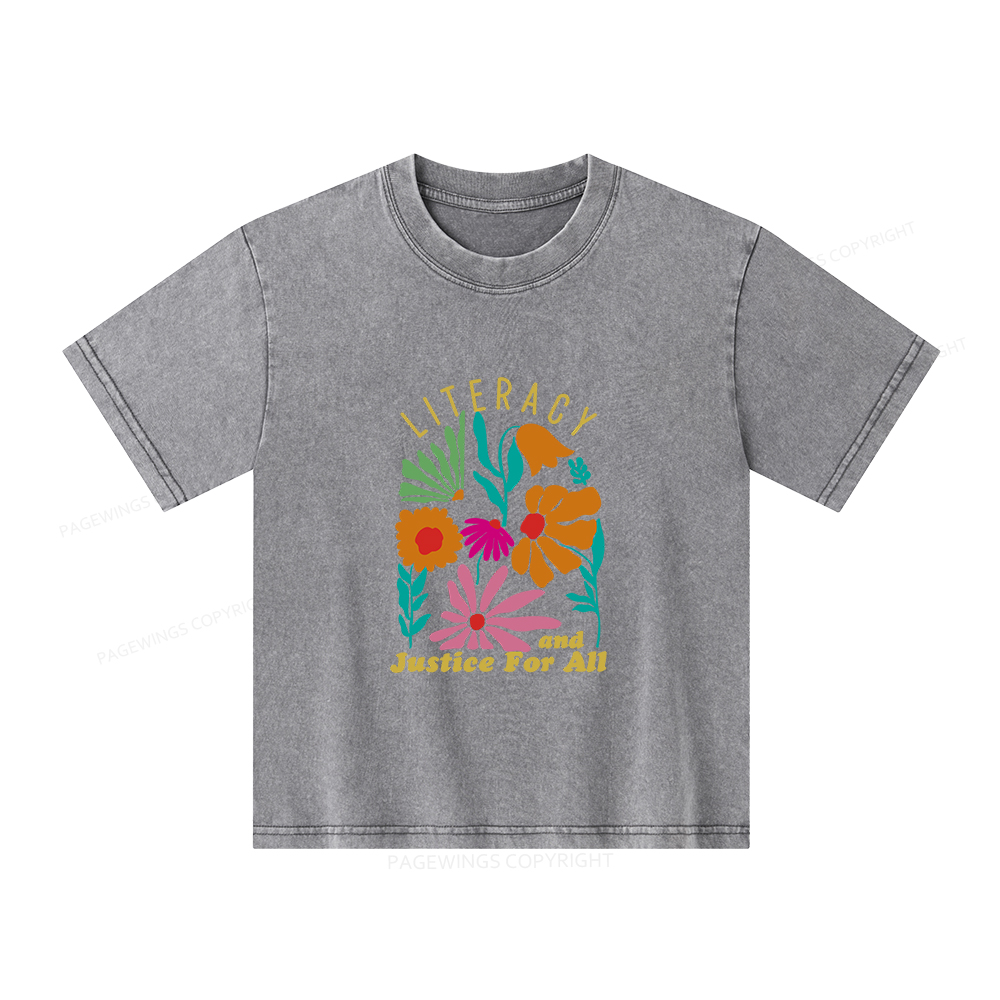 Pagewings Literacy And Justice Unisex Kids Washed T-shirt