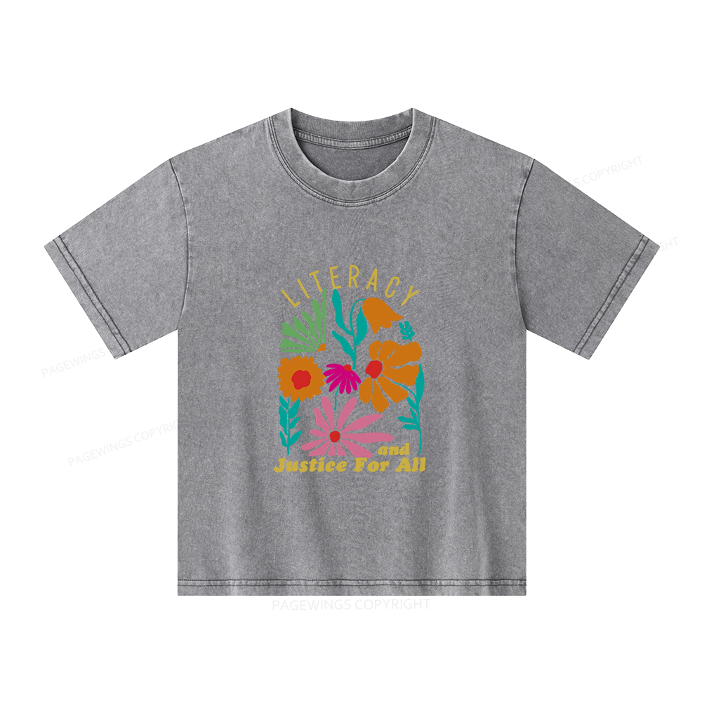 Pagewings Literacy And Justice Unisex Kids Washed T-shirt
