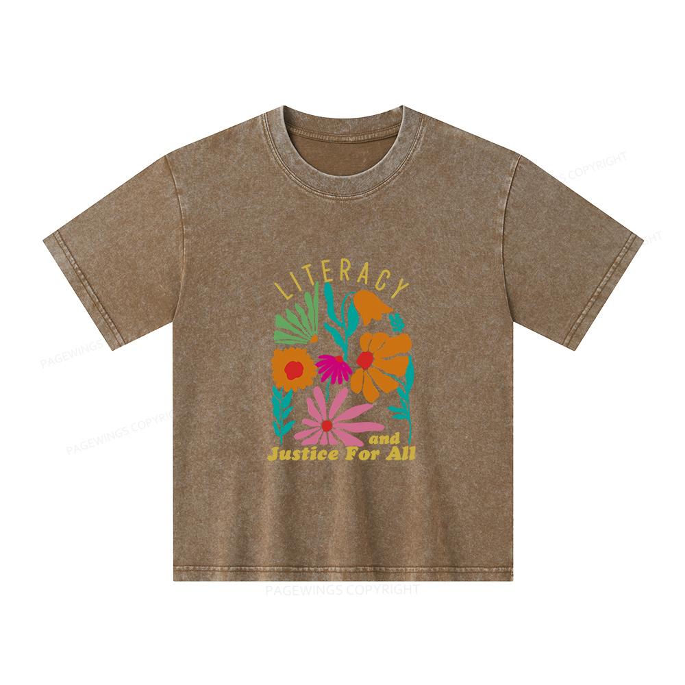 Pagewings Literacy And Justice Unisex Kids Washed T-shirt