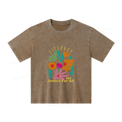 Pagewings Literacy And Justice Unisex Kids Washed T-shirt