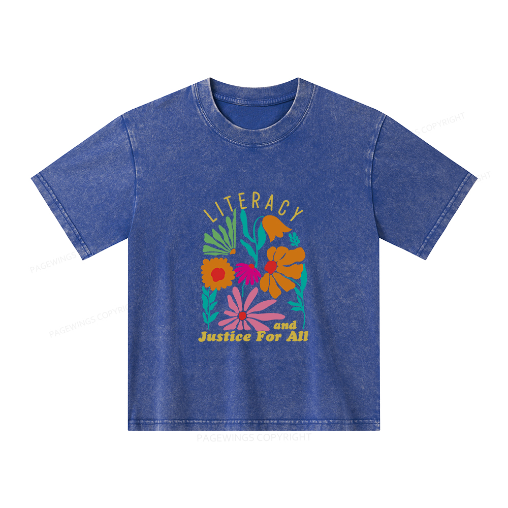 Pagewings Literacy And Justice Unisex Kids Washed T-shirt