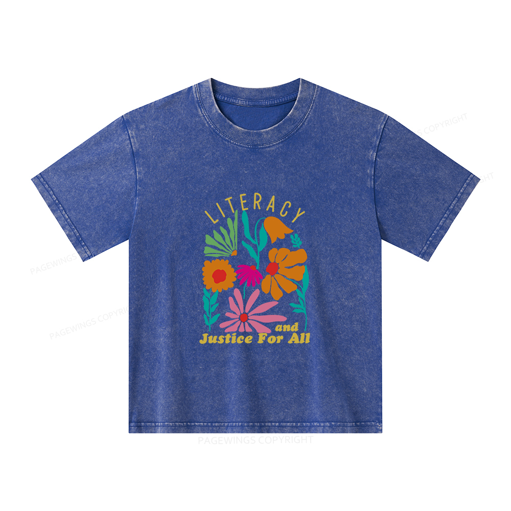 Pagewings Literacy And Justice Unisex Kids Washed T-shirt