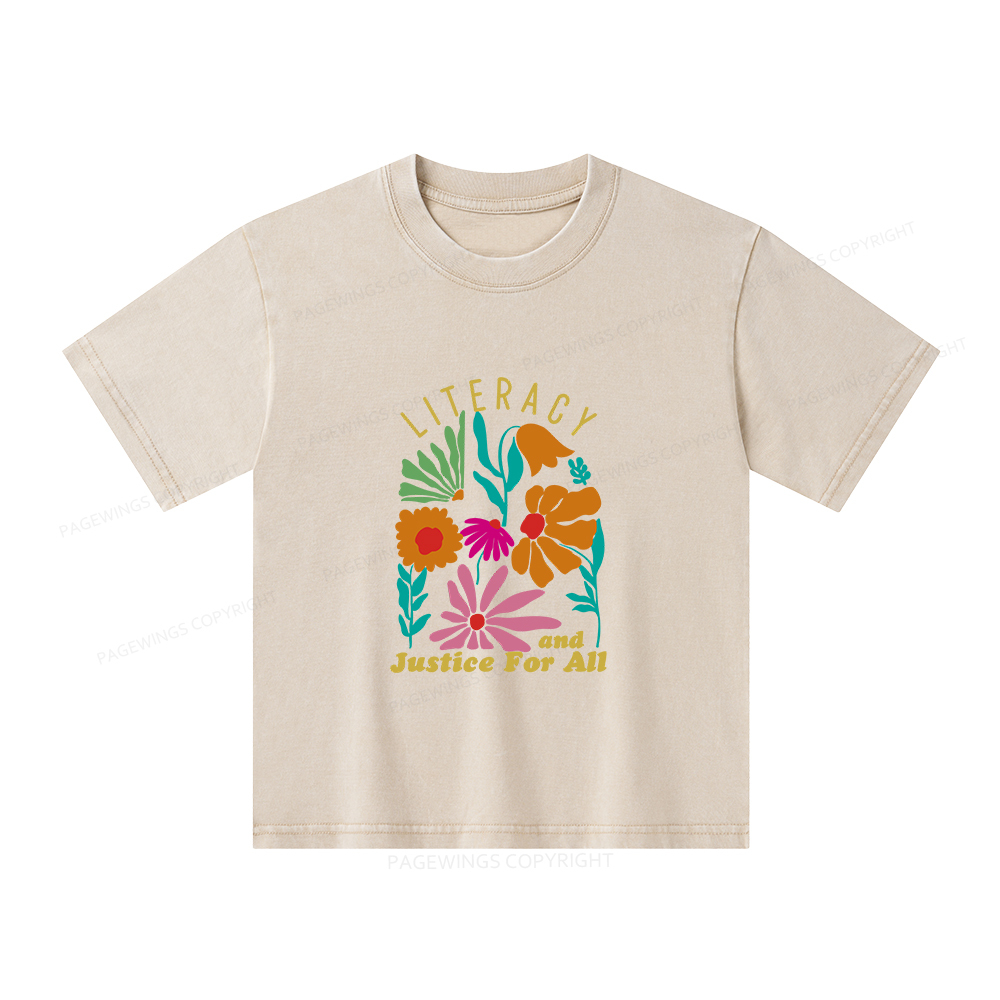 Pagewings Literacy And Justice Unisex Kids Washed T-shirt