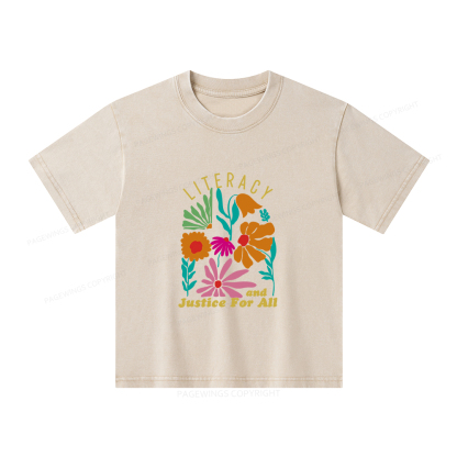 Pagewings Literacy And Justice Unisex Kids Washed T-shirt