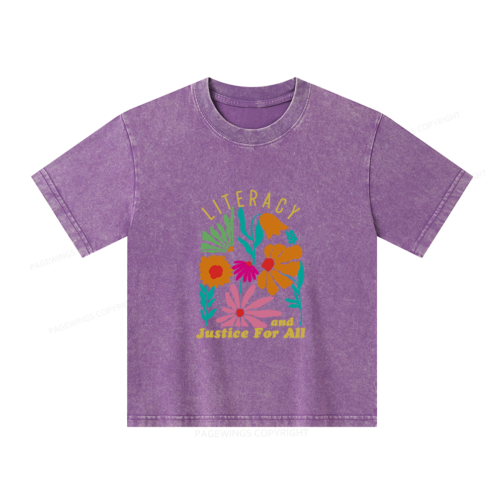 Pagewings Literacy And Justice Unisex Kids Washed T-shirt