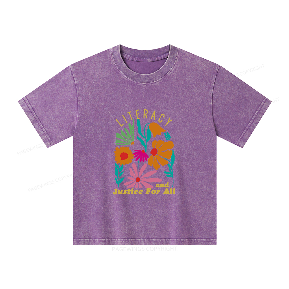 Pagewings Literacy And Justice Unisex Kids Washed T-shirt