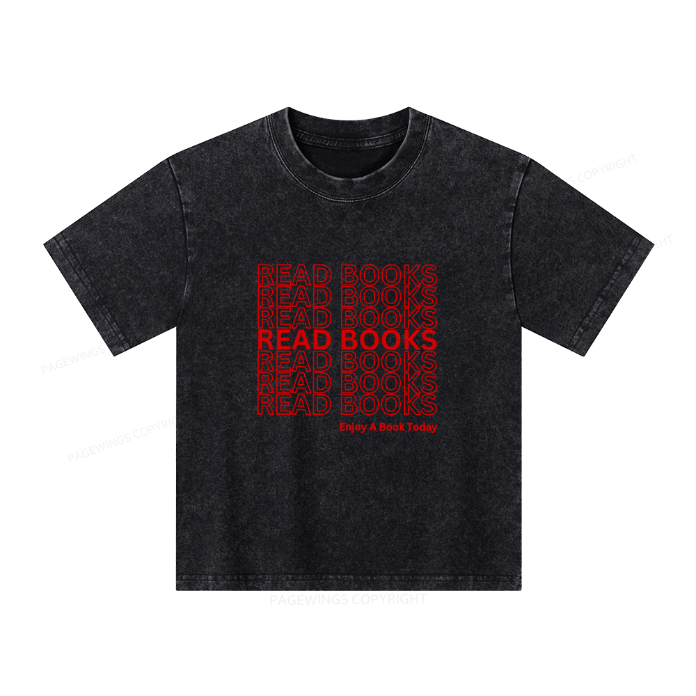 Pagewings Read Books Librarian Unisex Kids Washed T-shirt