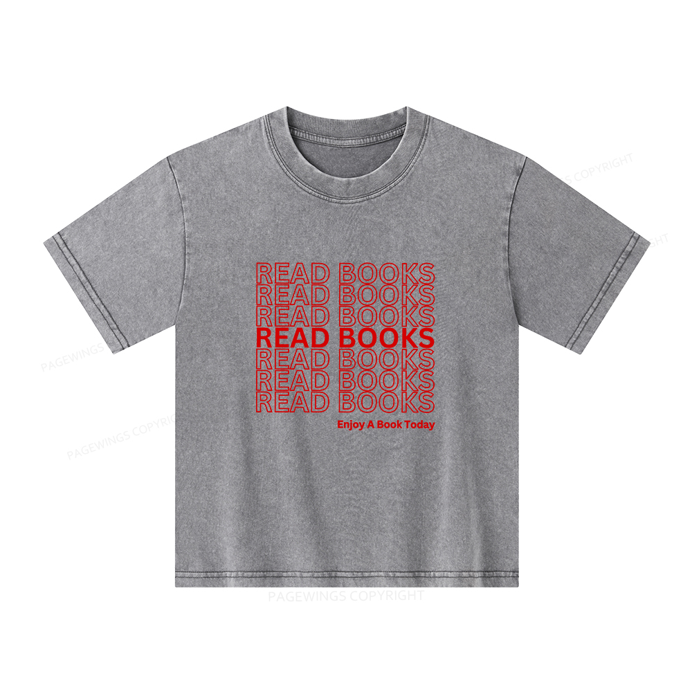 Pagewings Read Books Librarian Unisex Kids Washed T-shirt