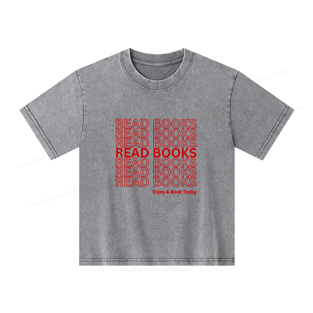 Pagewings Read Books Librarian Unisex Kids Washed T-shirt