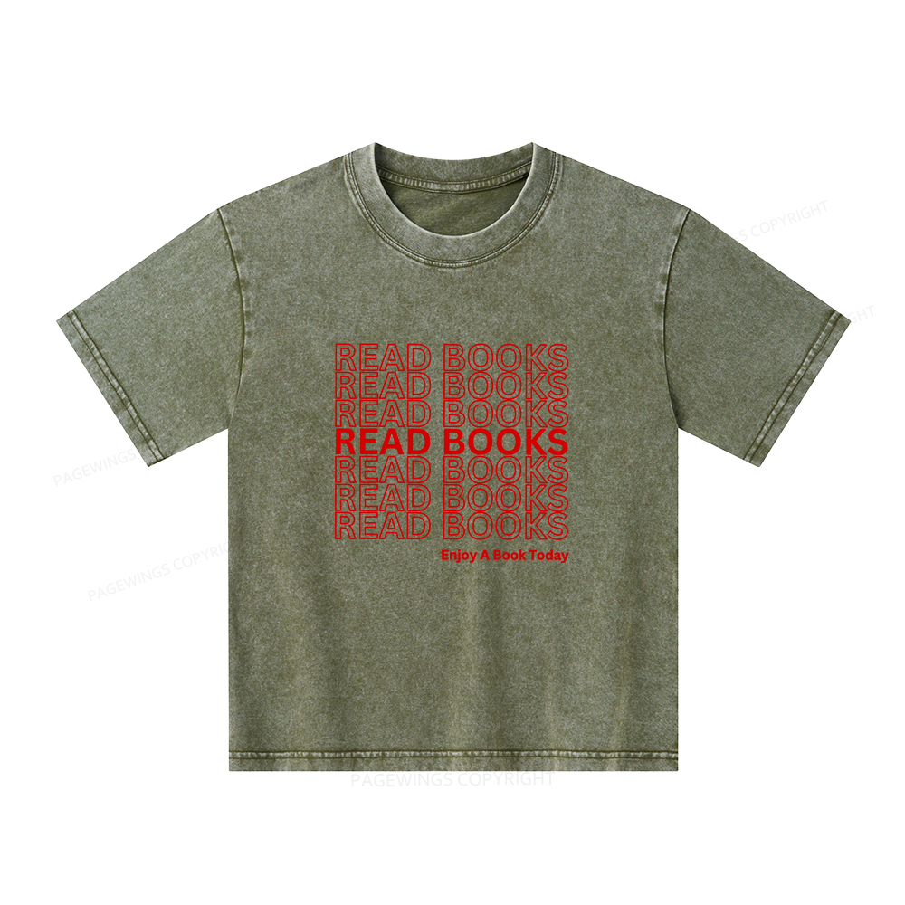 Pagewings Read Books Librarian Unisex Kids Washed T-shirt