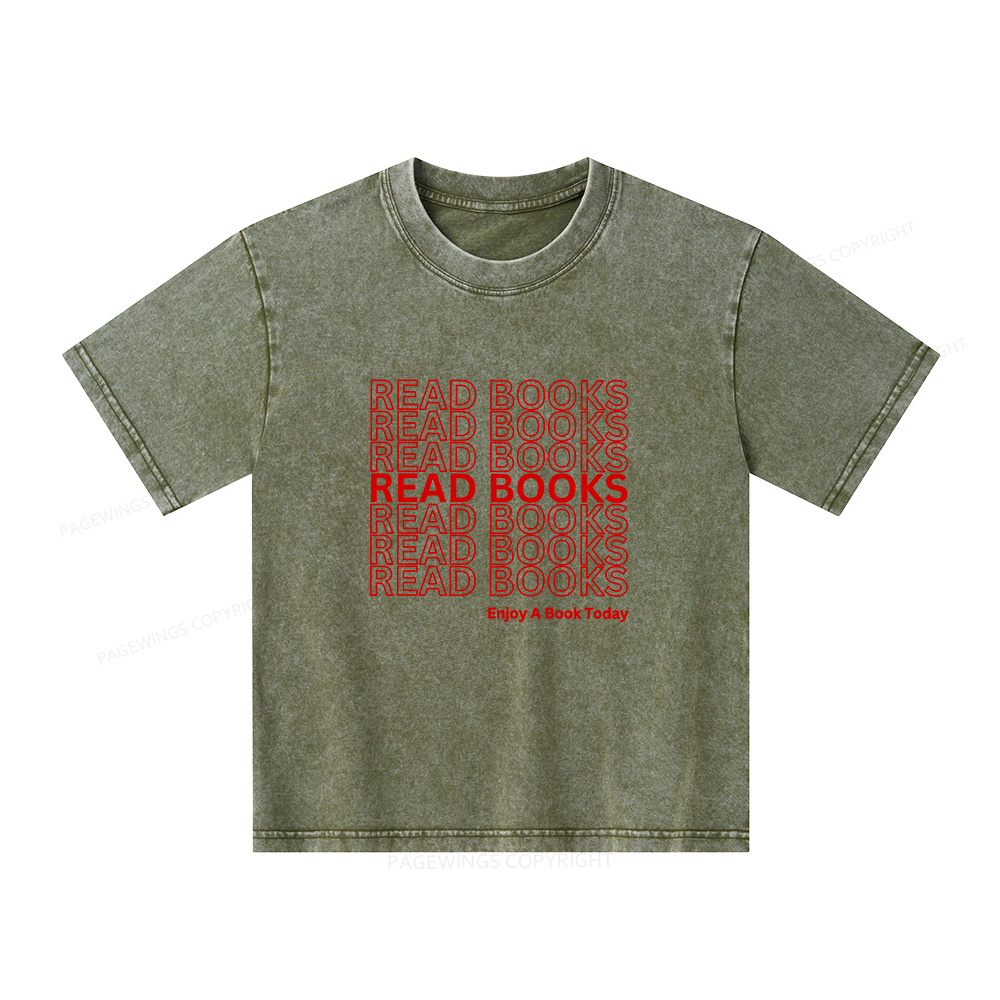 Pagewings Read Books Librarian Unisex Kids Washed T-shirt