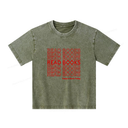Pagewings Read Books Librarian Unisex Kids Washed T-shirt