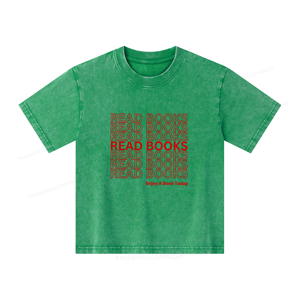 Pagewings Read Books Librarian Unisex Kids Washed T-shirt