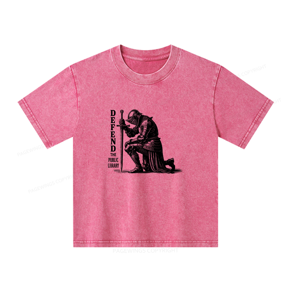 Pagewings Defend the Public Library Unisex Kids Washed T-shirt