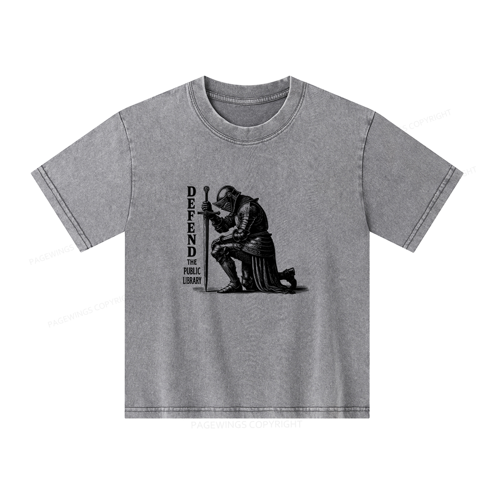 Pagewings Defend the Public Library Unisex Kids Washed T-shirt